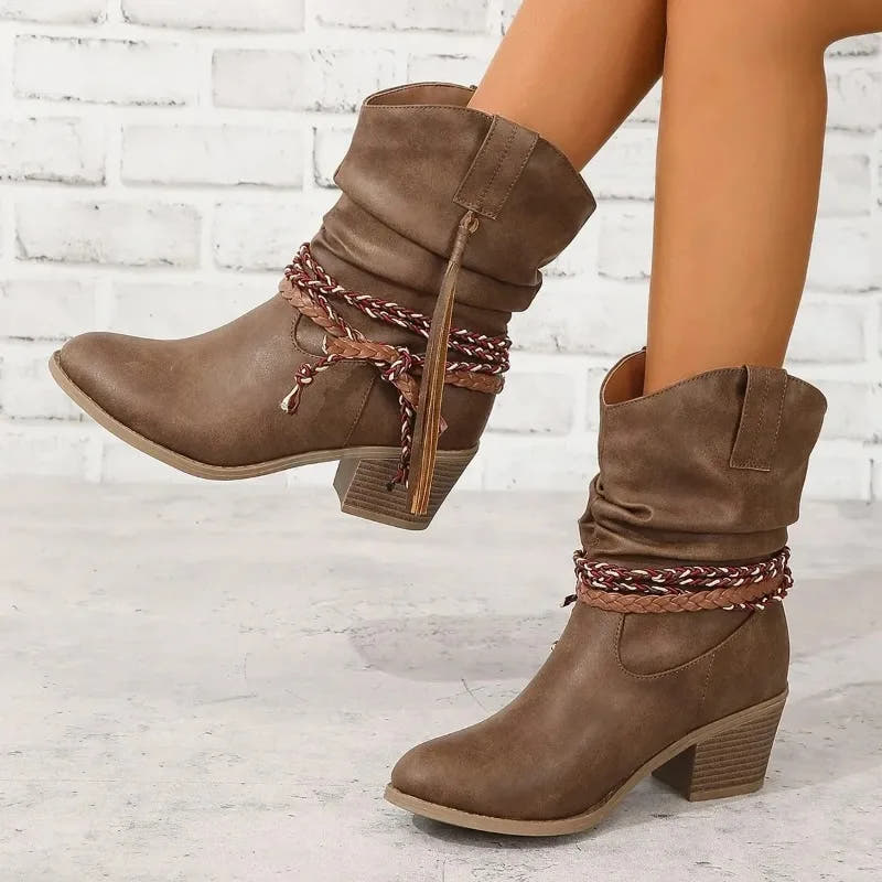 Lila Western Boot with Braided Detail and Cushioned Comfort