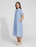 Women’s Coastal Striped Midi Dress with Button Front