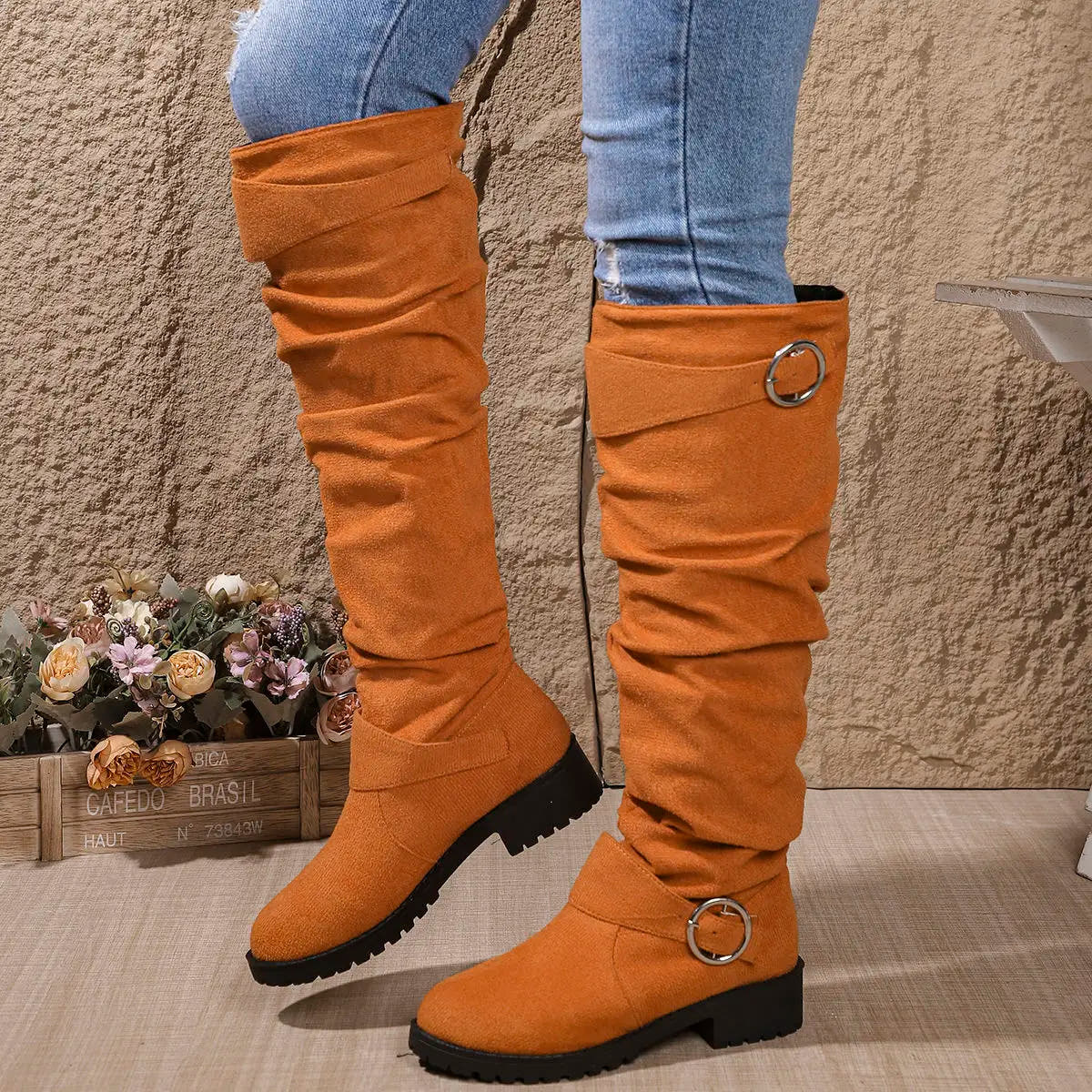 Alexis Knee High Boot with Slouchy Fit and Buckle Detail
