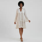 Women’s Boho Midi Dress with Floral Embroidery and Flowy Silhouette