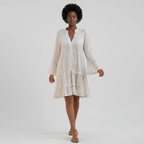 Women’s Boho Midi Dress with Floral Embroidery and Flowy Silhouette