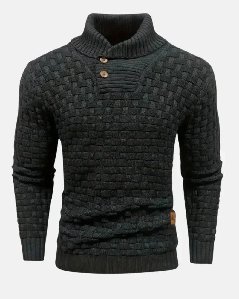 Dark green textured sweater on a white background