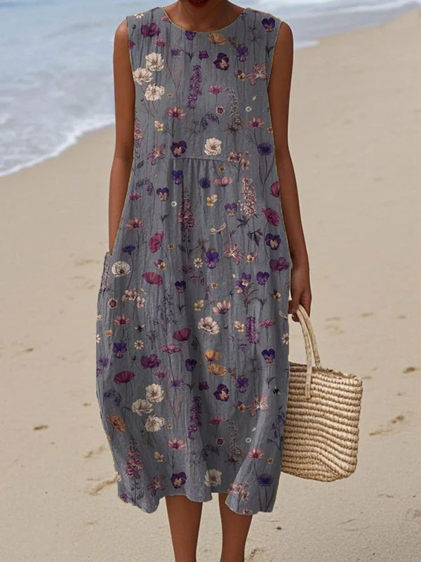 Carmen Grey Blossom Relaxed Midi Dress