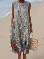 Esther Embroidered Wildflower Print Midi Dress
