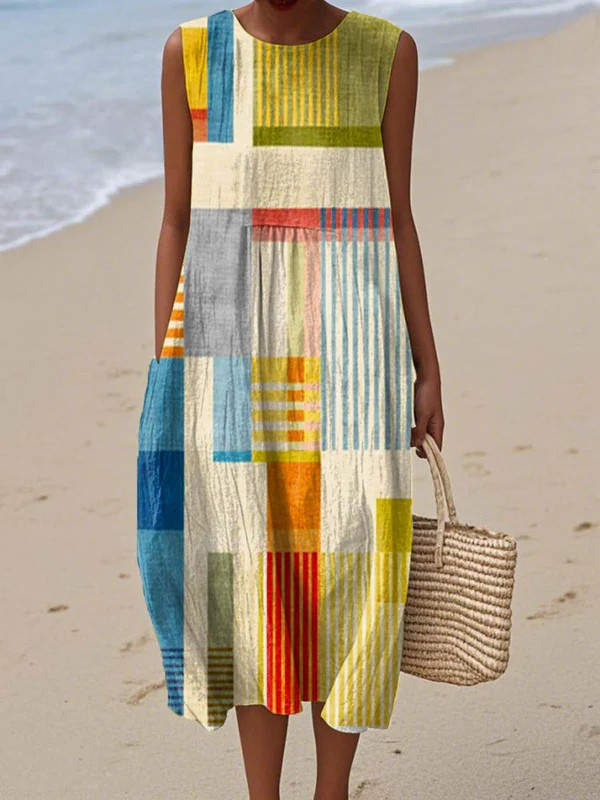 Adelaide Vibrant Stripes Print Midi Dress