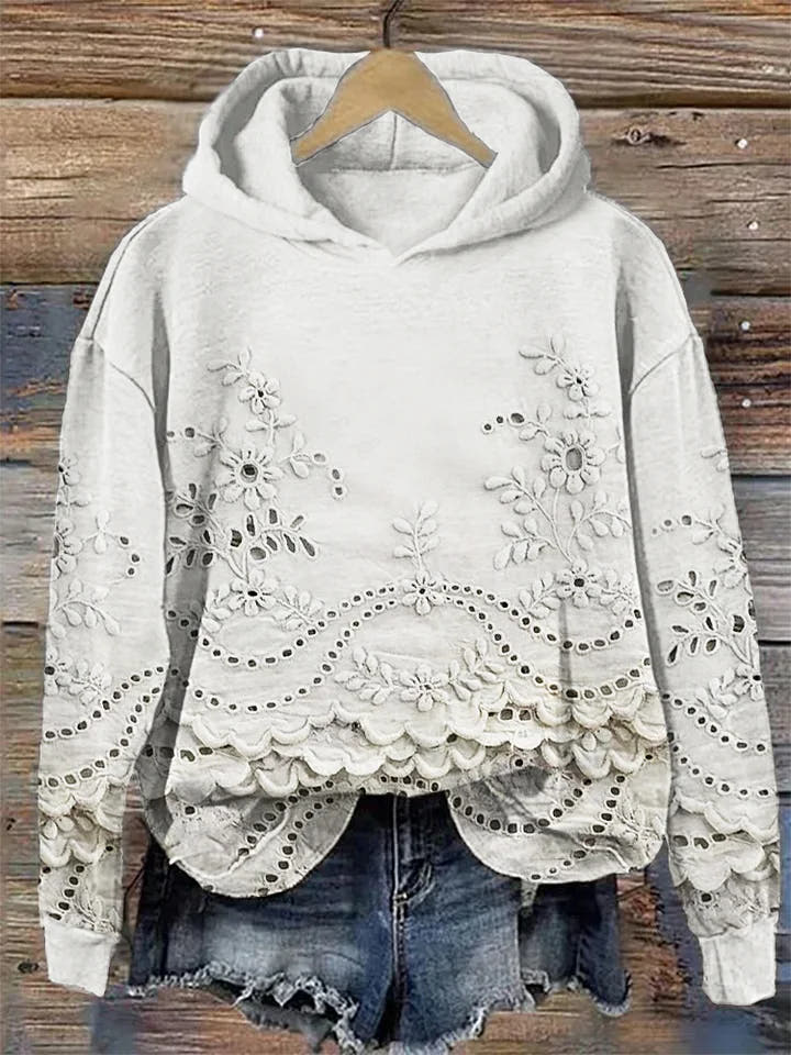 Roselle Lace-Trim Cozy Relaxed Hoodie
