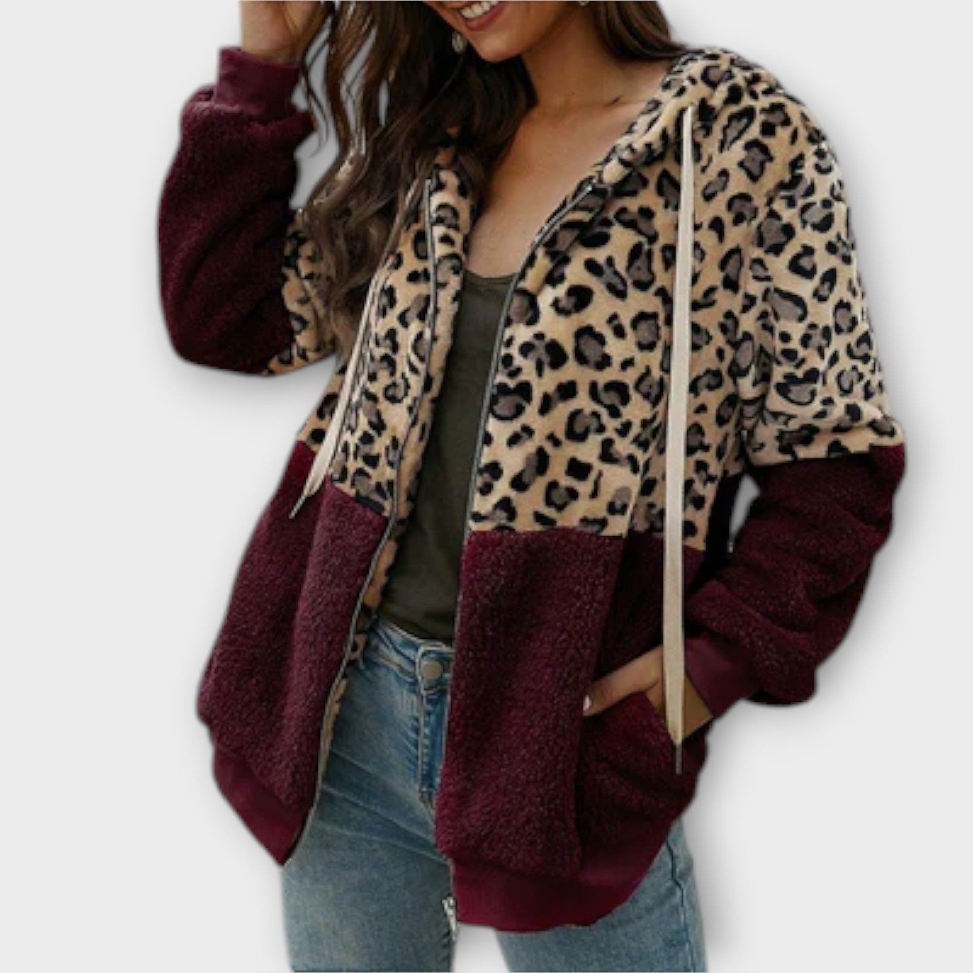 Maya Fleece Hoodie with Leopard Print Comfort