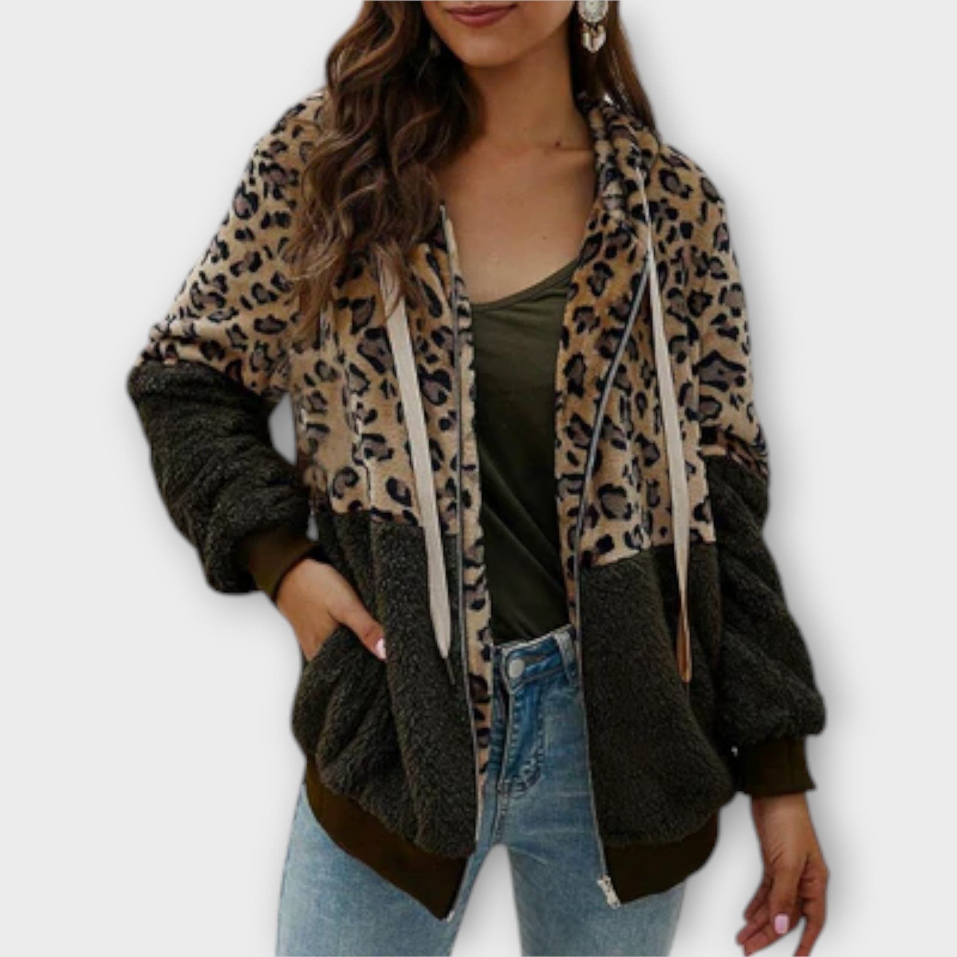 Maya Fleece Hoodie with Leopard Print Comfort