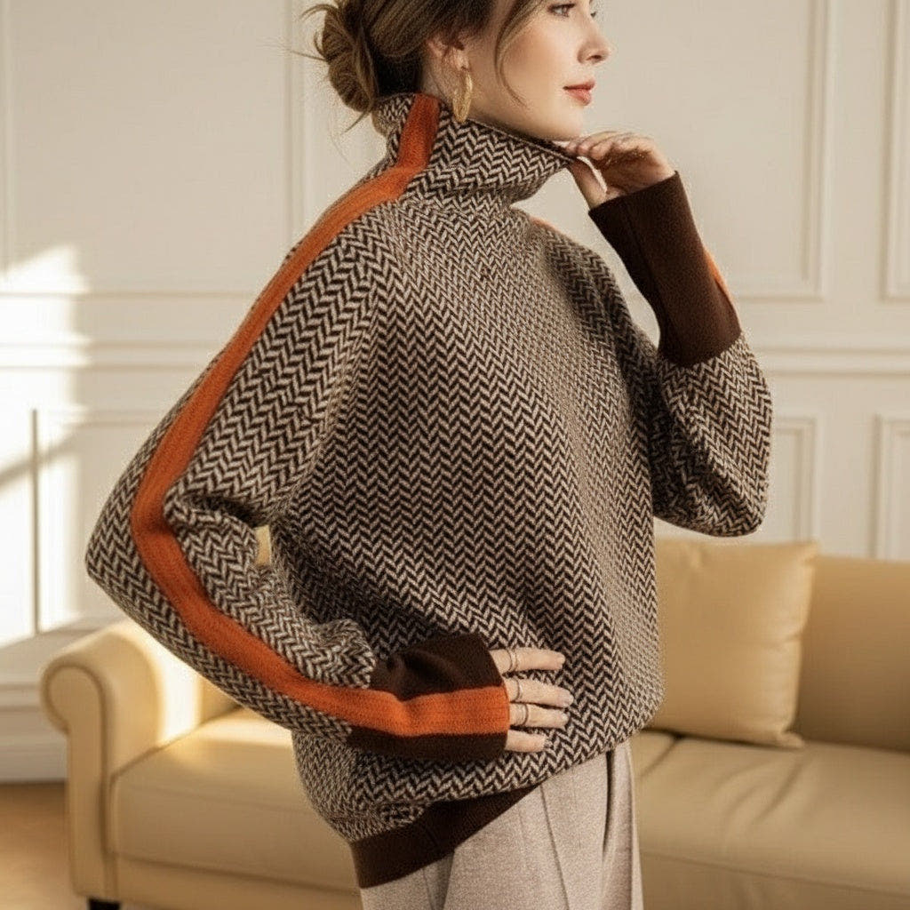 Sabrina Modern Herringbone Turtleneck Sweater