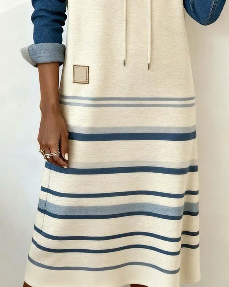 Alivia Striped Color-Mixed Hooded Dress