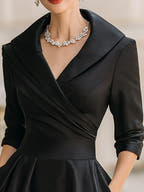Grace Draped-Wrap Structured-Collar Midi Dress