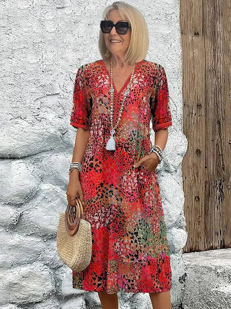 Women's Vibrant Print Midi Dress