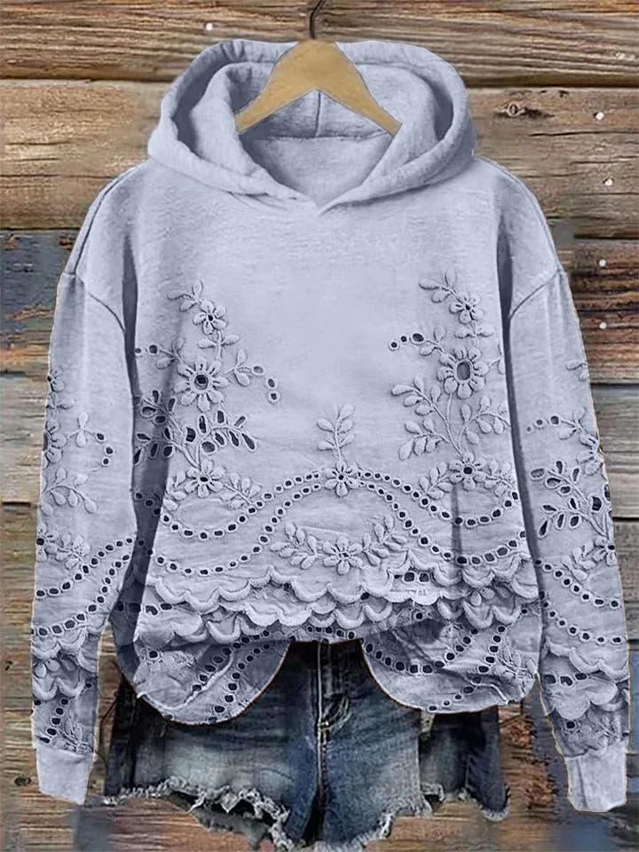 Roselle Lace-Trim Cozy Relaxed Hoodie