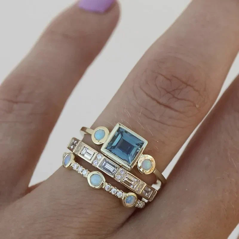 Crystal | Vintage Blue Crystal Ring Set for Women for Boho Chic Style