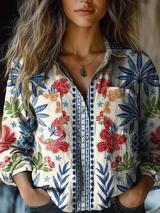 Bonnie | Patchwork Long Sleeve Shirt for Women with Vibrant Design