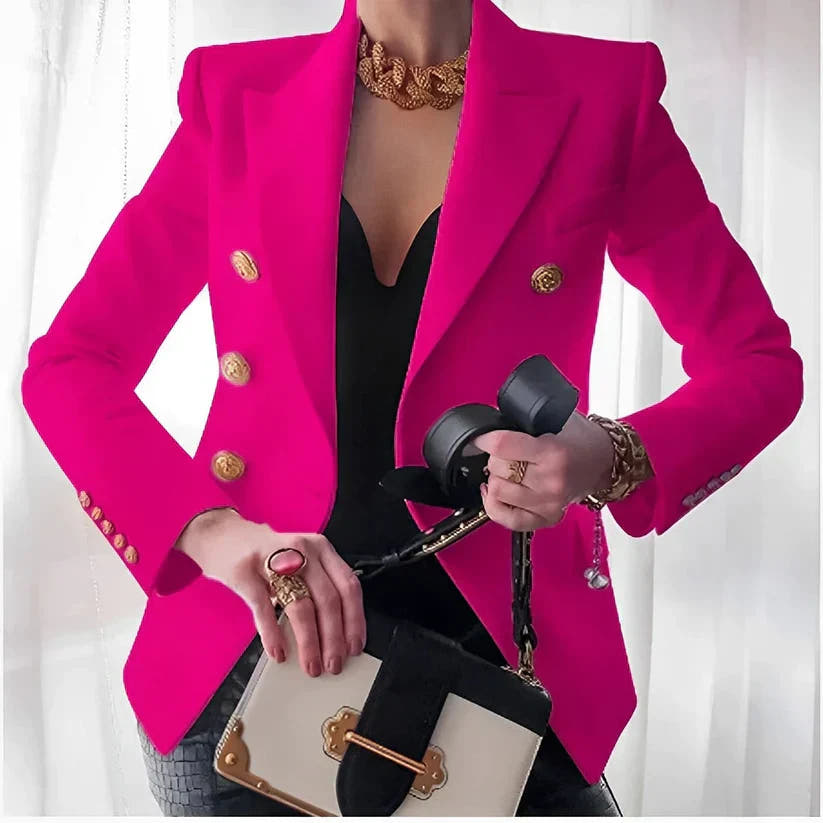 Winslet Sculpted Gold-Button Elegant Blazer