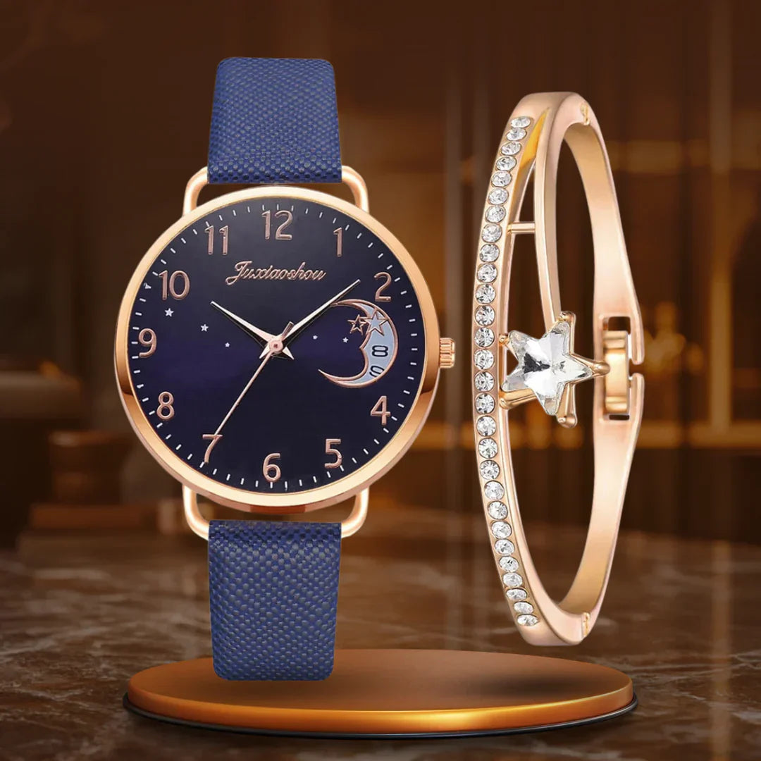 Megan | Moon-Inspired Watch and Bracelet Set for Women for Glamour and Elegance