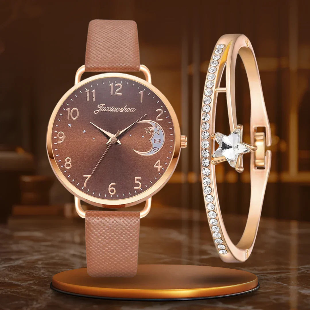 Megan | Moon-Inspired Watch and Bracelet Set for Women for Glamour and Elegance