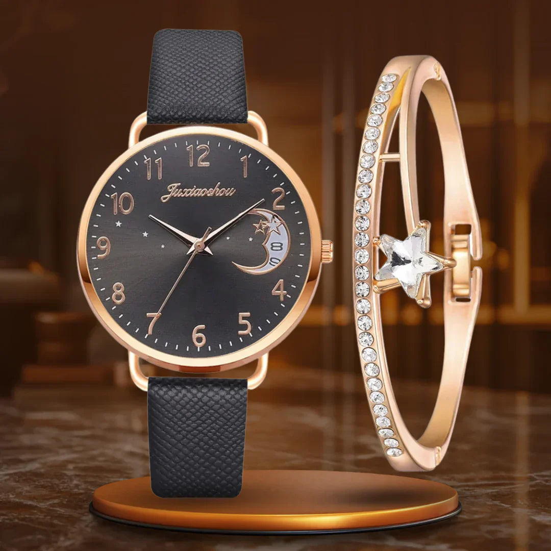 Megan | Moon-Inspired Watch and Bracelet Set for Women for Glamour and Elegance