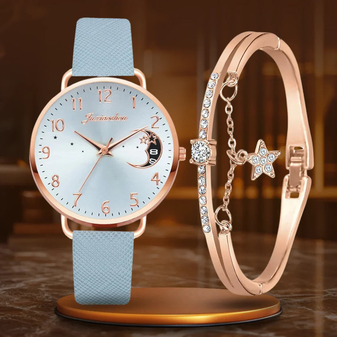 Megan | Moon-Inspired Watch and Bracelet Set for Women for Glamour and Elegance