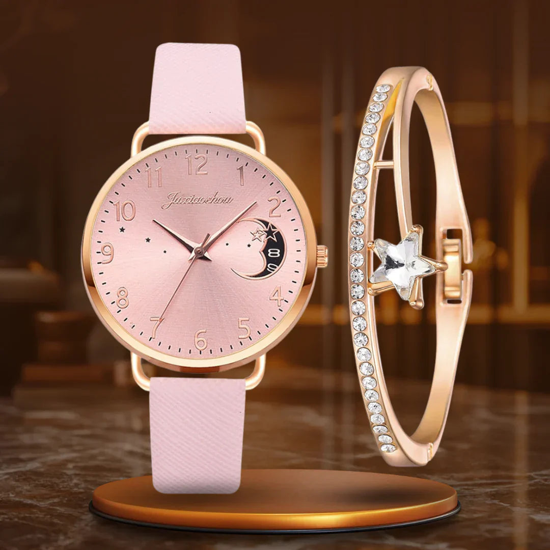 Megan | Moon-Inspired Watch and Bracelet Set for Women for Glamour and Elegance