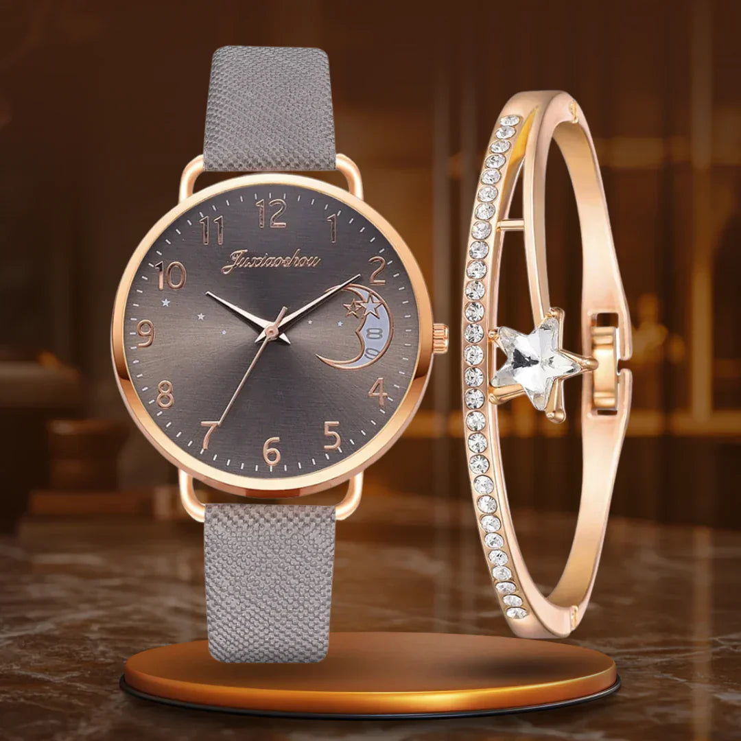 Megan | Moon-Inspired Watch and Bracelet Set for Women for Glamour and Elegance