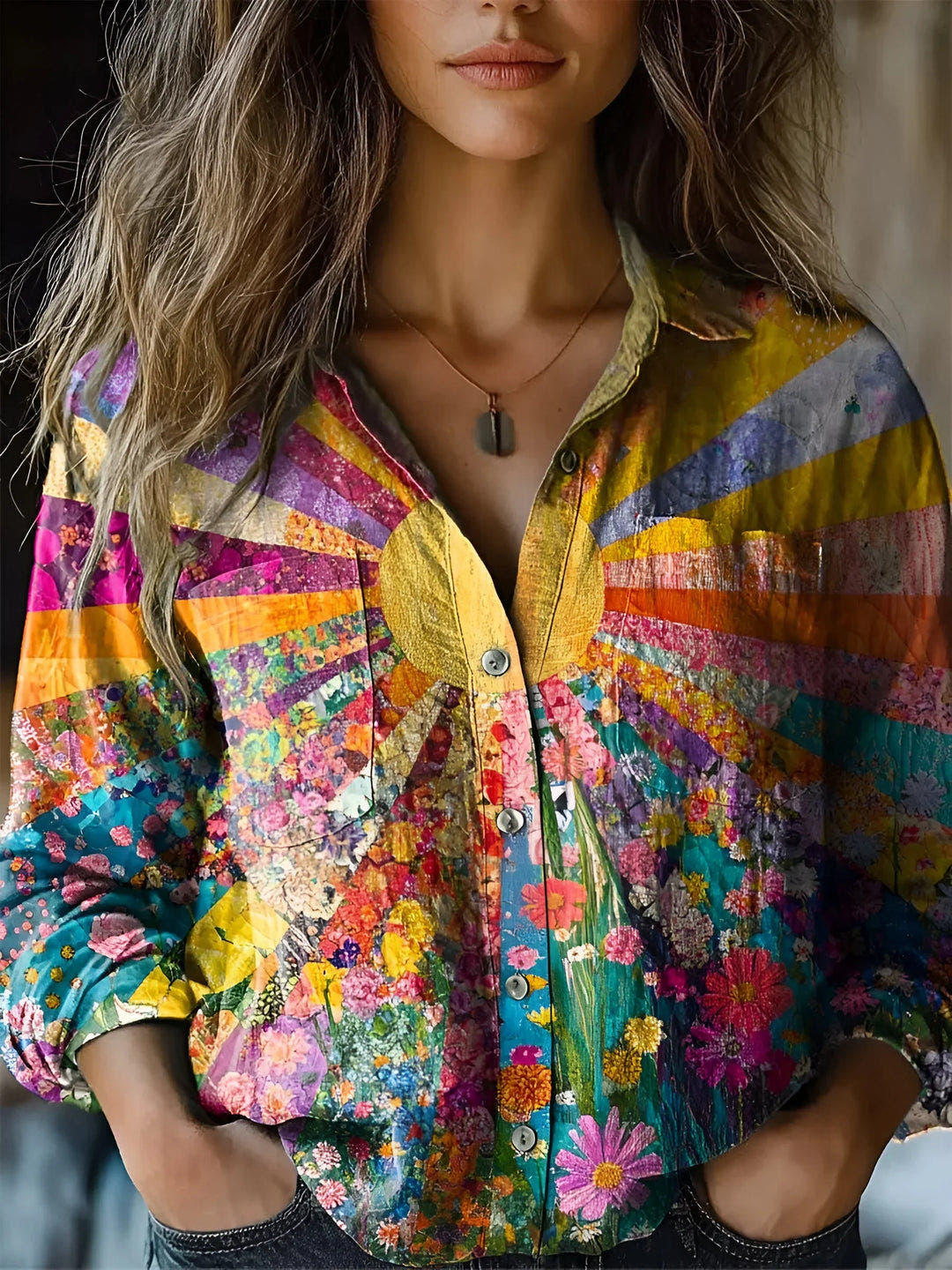 Bonnie | Patchwork Long Sleeve Shirt for Women with Vibrant Design
