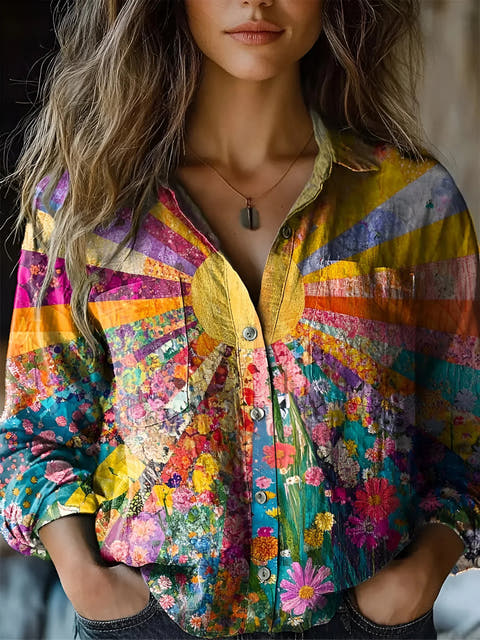 Bonnie | Patchwork Long Sleeve Shirt for Women with Vibrant Design