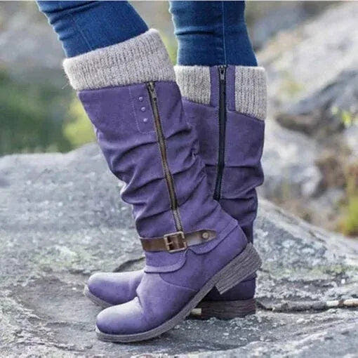 Harper Ankle Boot with Side Zipper and Knit Cuff