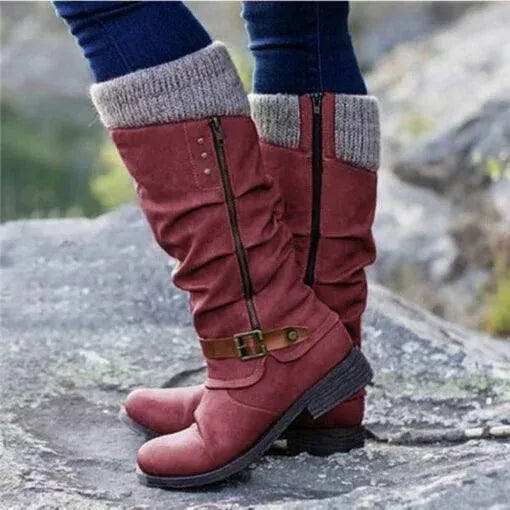 Harper Ankle Boot with Side Zipper and Knit Cuff