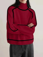 Elodie Contrast-Trim Turtleneck Sweater