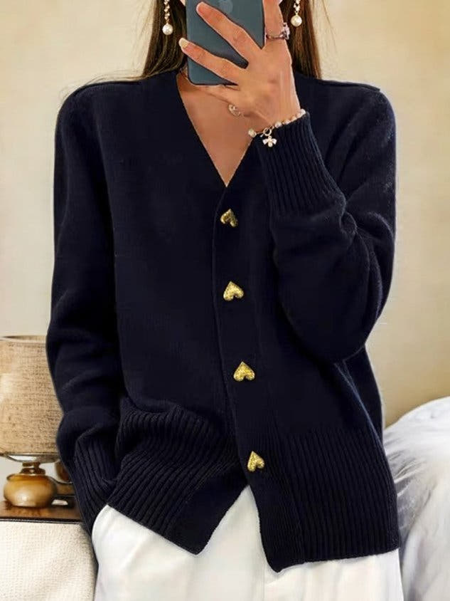 Faith Relaxed V-Neck Button-Up Cardigan
