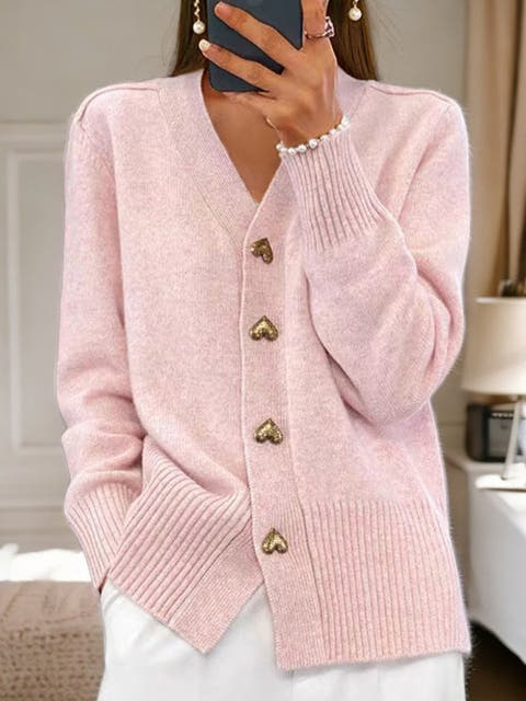 Faith Relaxed V-Neck Button-Up Cardigan