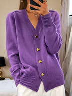 Faith Relaxed V-Neck Button-Up Cardigan