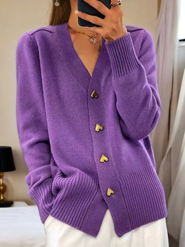 Faith Relaxed V-Neck Button-Up Cardigan