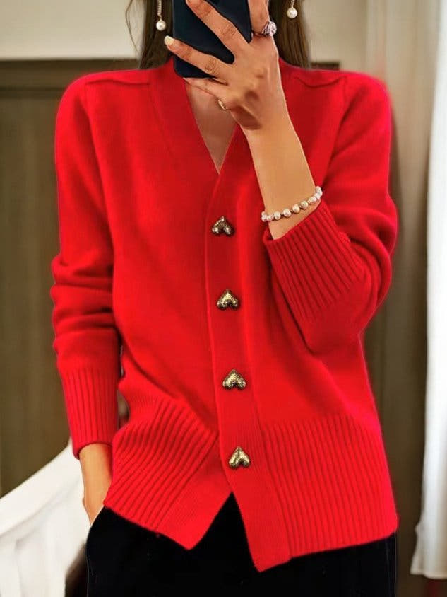 Faith Relaxed V-Neck Button-Up Cardigan
