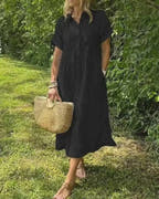 Women’s Coastal Striped Midi Dress with Button Front