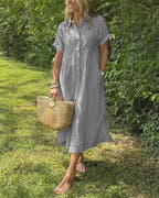 Women’s Coastal Striped Midi Dress with Button Front