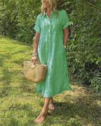 Women’s Coastal Striped Midi Dress with Button Front