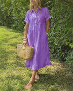 Women’s Coastal Striped Midi Dress with Button Front
