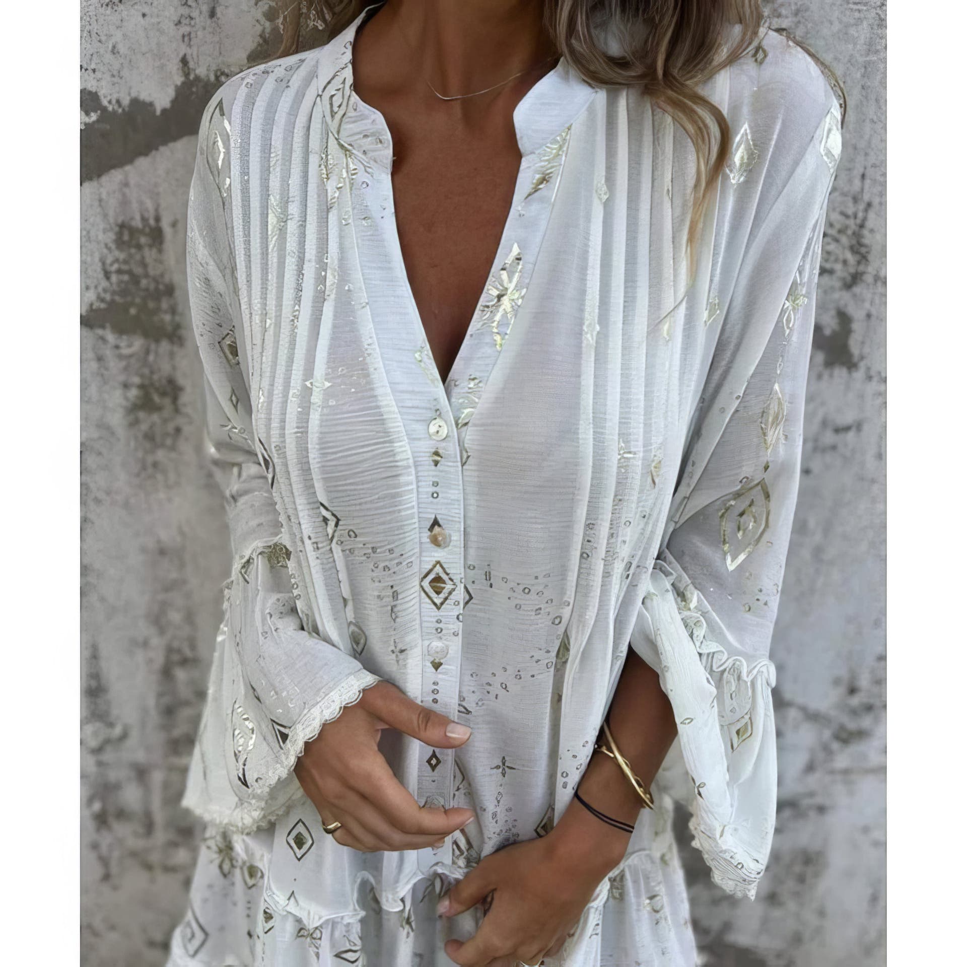 Women’s Boho Midi Dress with Floral Embroidery and Flowy Silhouette