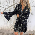 Women’s Boho Midi Dress with Floral Embroidery and Flowy Silhouette