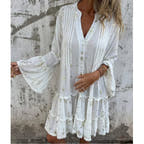 Women’s Boho Midi Dress with Floral Embroidery and Flowy Silhouette
